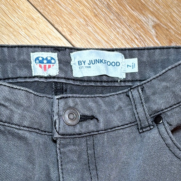 Junk Food Clothing Charcoal Edgy Mini Skirt with DeF Leppard patches - Picture 2 of 6